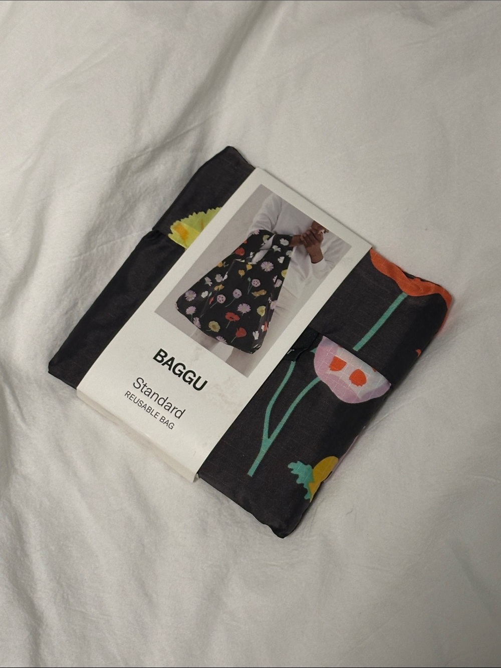 BAGGU Standard Reusable Bag - Black with Multicolor Floral